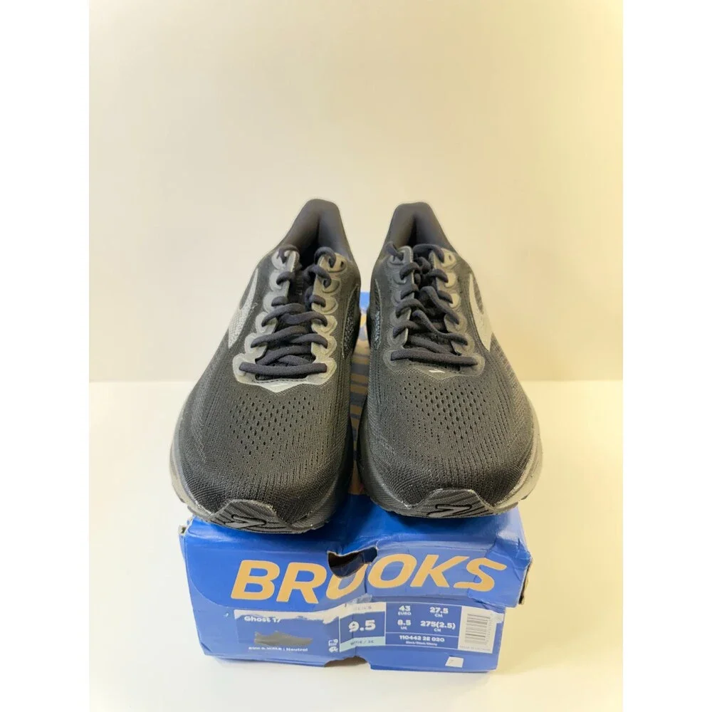 Brooks Mens Ghost 17 Black Black Running Shoes 9.5 Wide 2E